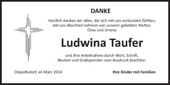 Traueranzeige von Ludwina Taufer von Pegnitz-Zeitung